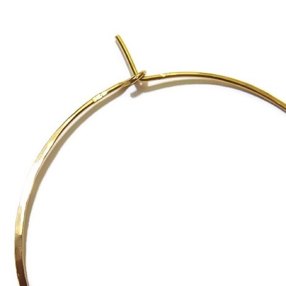 14K Yellow or Rose Gold Textured Hammered Mid Size Classic Wire Hoop Earrings - Picture 4 of 7